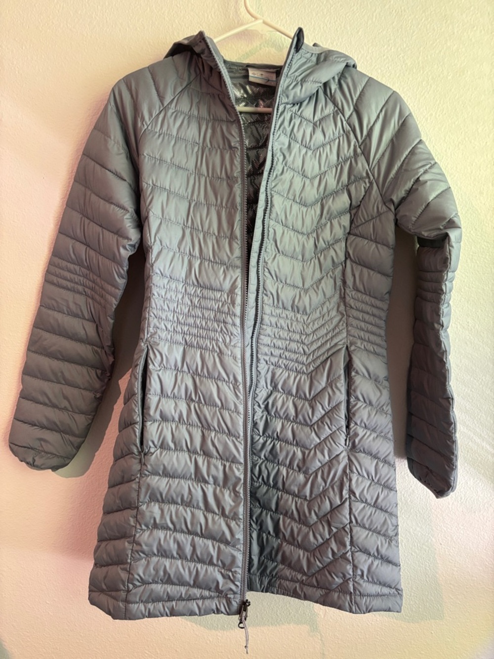 Columbia Womens White Out Mid Omni-Heat Long Hooded Jacket Coat Puffer.